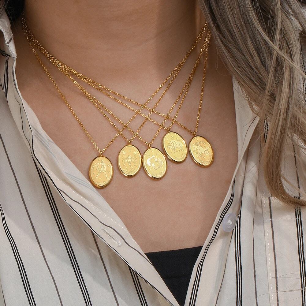 Libra Zodiac Pendant Necklace 18K Gold Plated Gift For Her - Picture 3 of 8